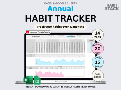 Habit Tracker for Excel & Google Sheets