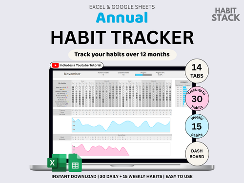 Habit Tracker for Excel & Google Sheets